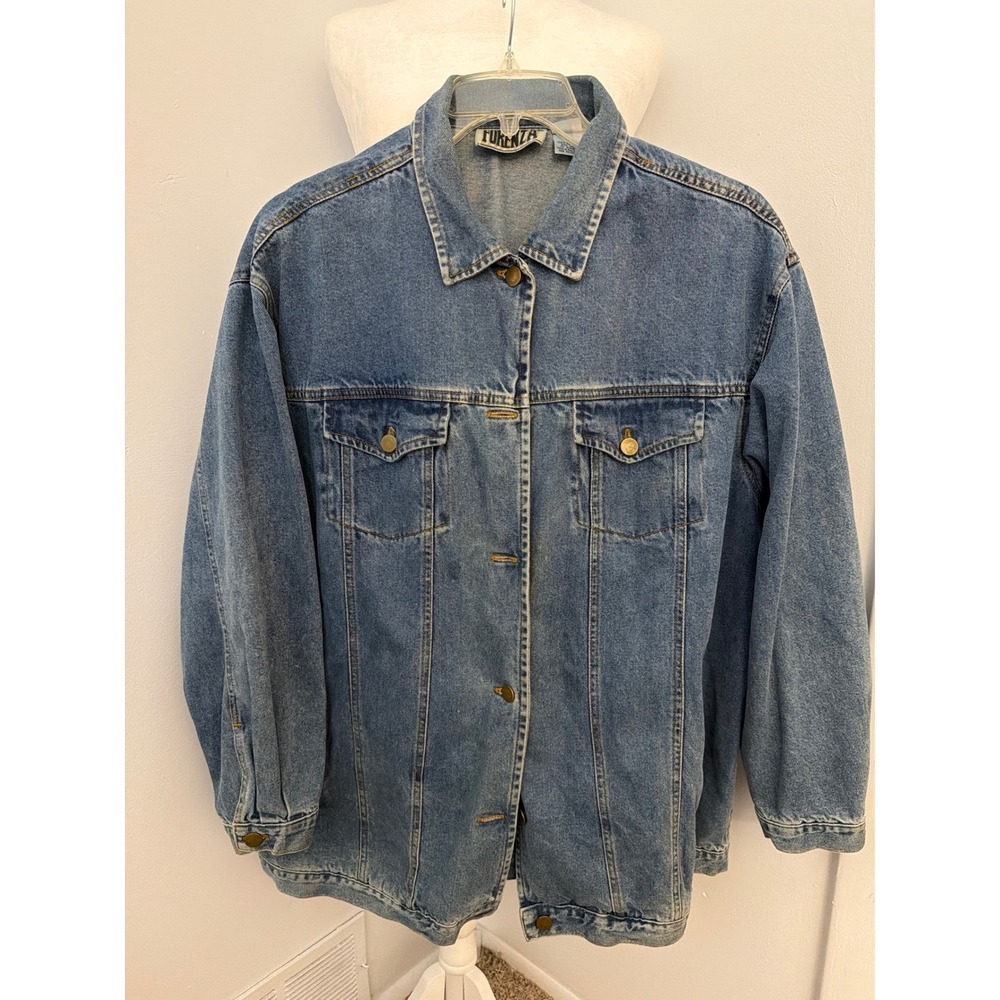 Vintage Forenza Blue Denim Jacket Oversized Medium Wash Cotton XL 32-3020-8